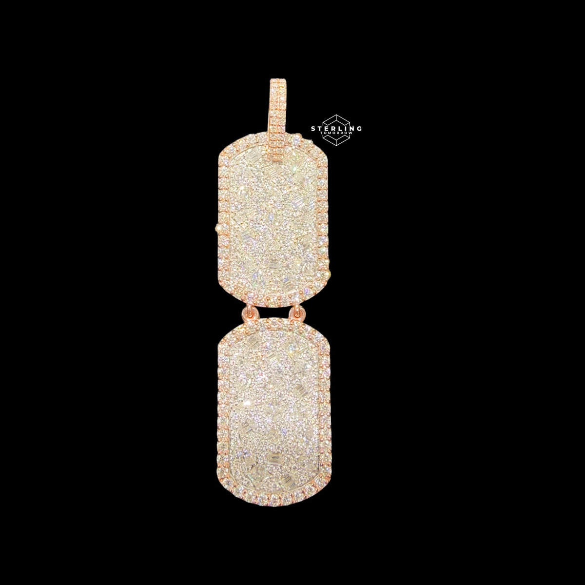 Moissanite Double Dog Tag Pendant 925 / Rose Gold