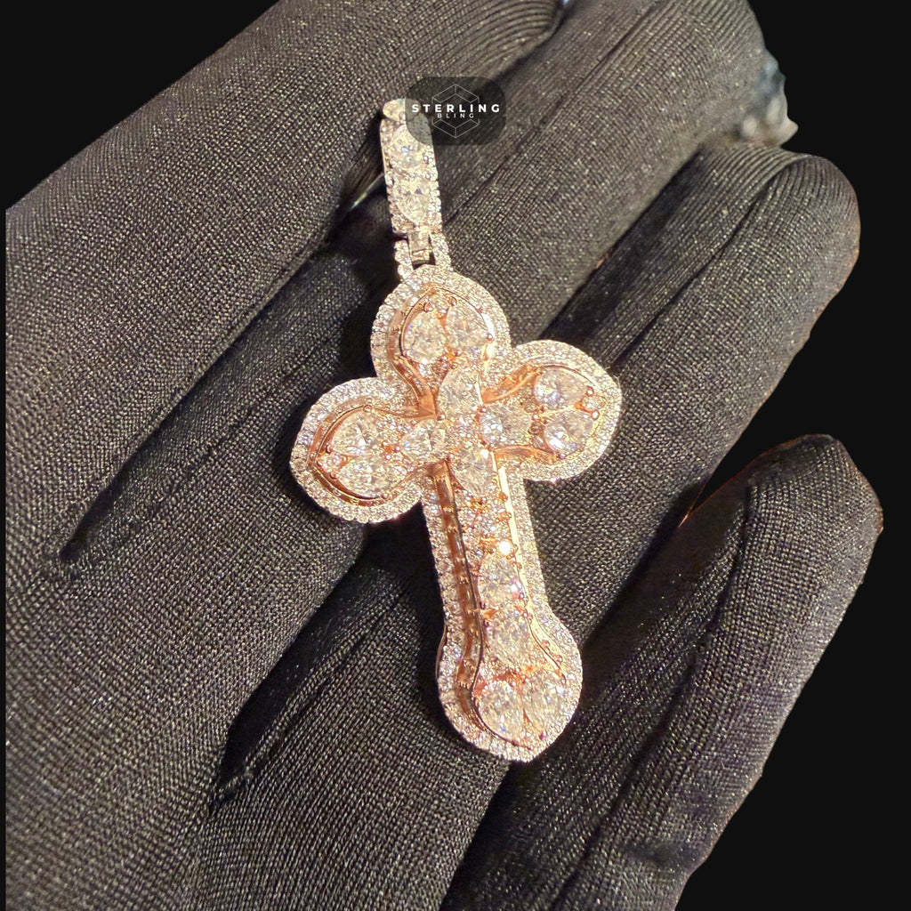 Moissanite Small Pear Cut Rose Gold Cross Pendant