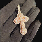 Moissanite Small Pear Cut Rose Gold Cross Pendant