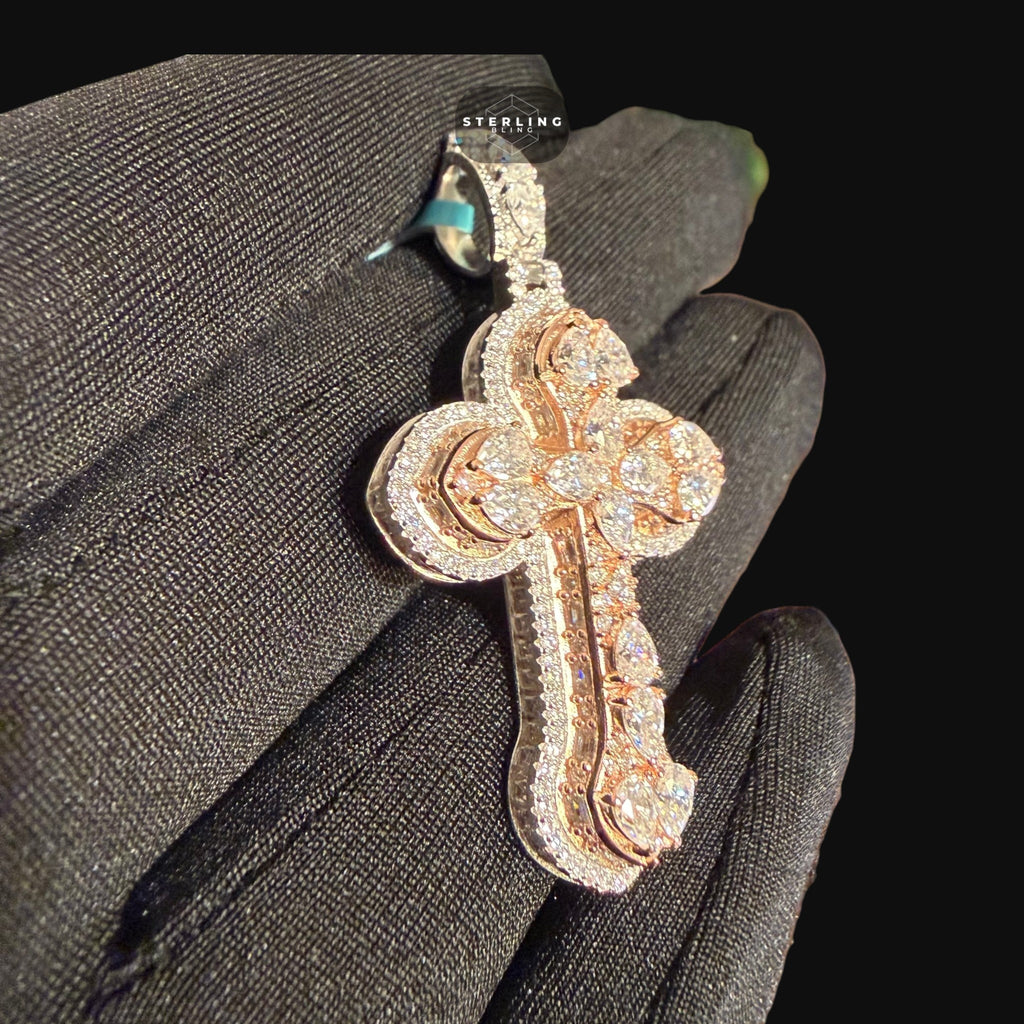 Moissanite Small Pear Cut Rose Gold Cross Pendant
