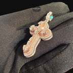 Moissanite Small Pear Cut Rose Gold Cross Pendant