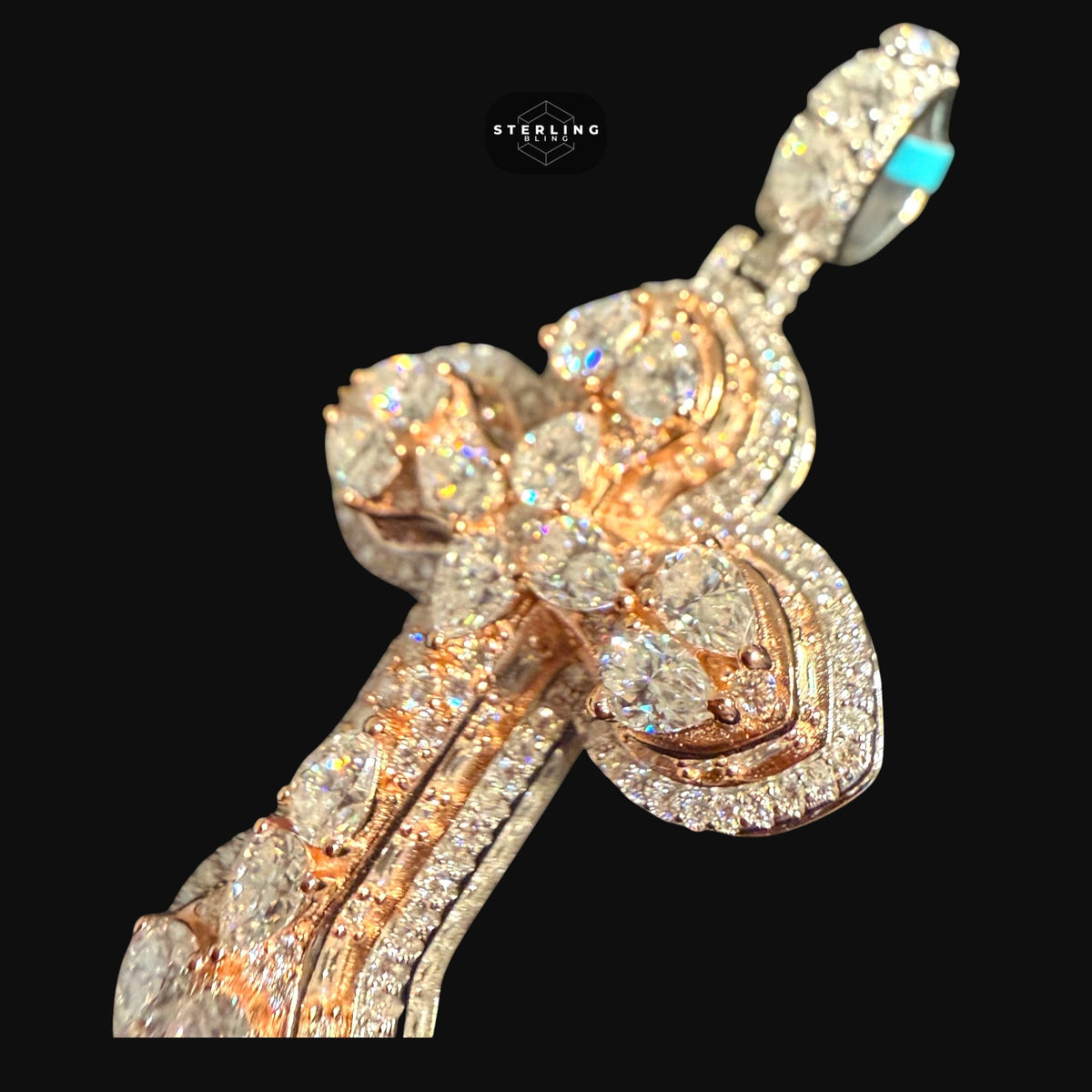 Moissanite Small Pear Cut Rose Gold Cross Pendant