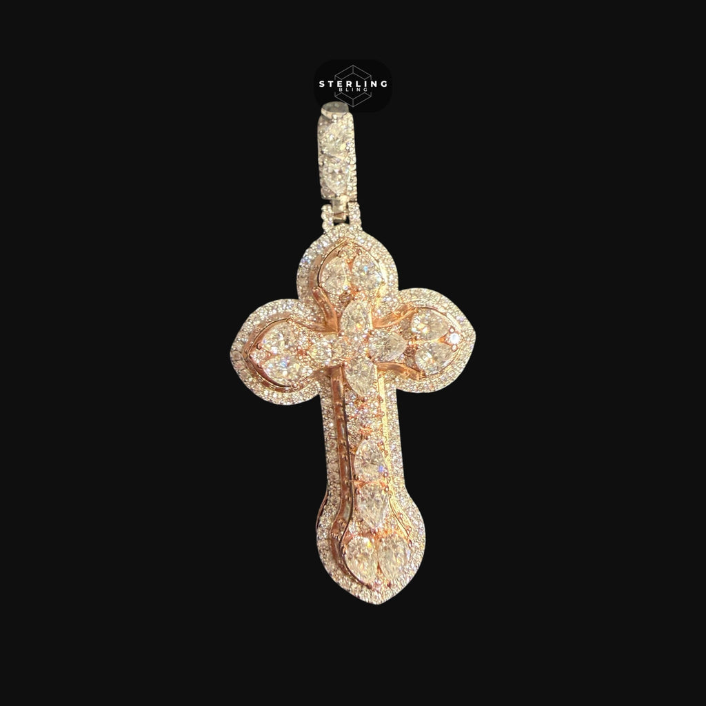 Moissanite Small Pear Cut Rose Gold Cross Pendant