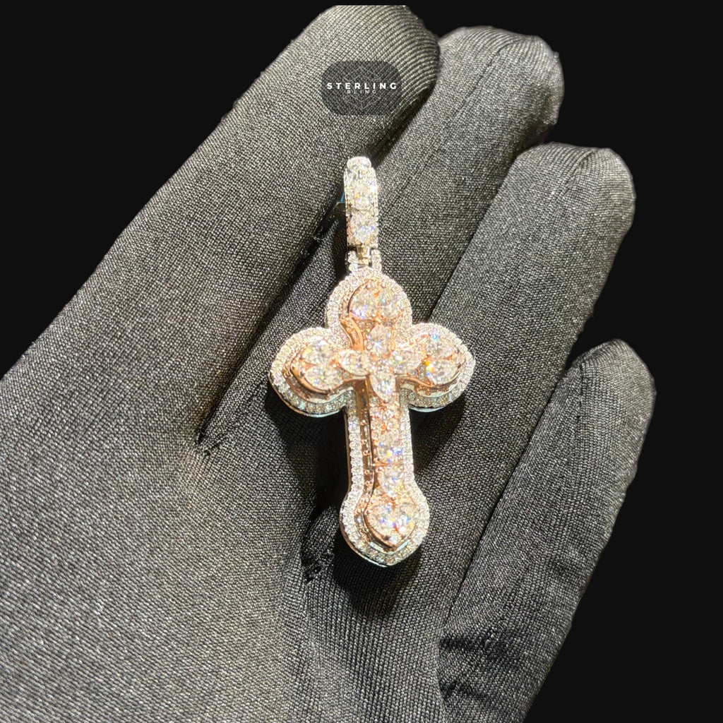 Moissanite Small Pear Cut Rose Gold Cross Pendant