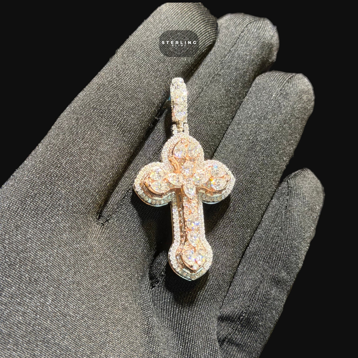 Moissanite Small Pear Cut Rose Gold Cross Pendant