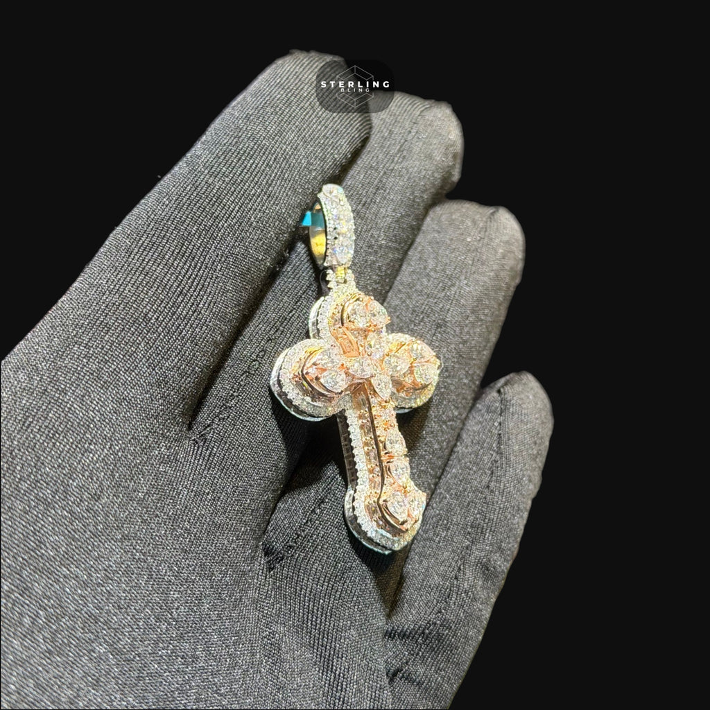 Moissanite Small Pear Cut Rose Gold Cross Pendant