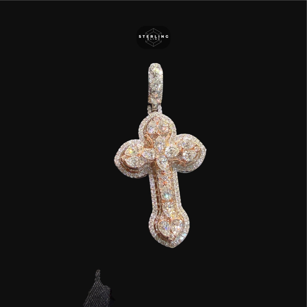 Moissanite Small Pear Cut Rose Gold Cross Pendant
