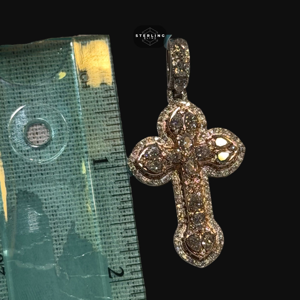 Moissanite Small Pear Cut Rose Gold Cross Pendant