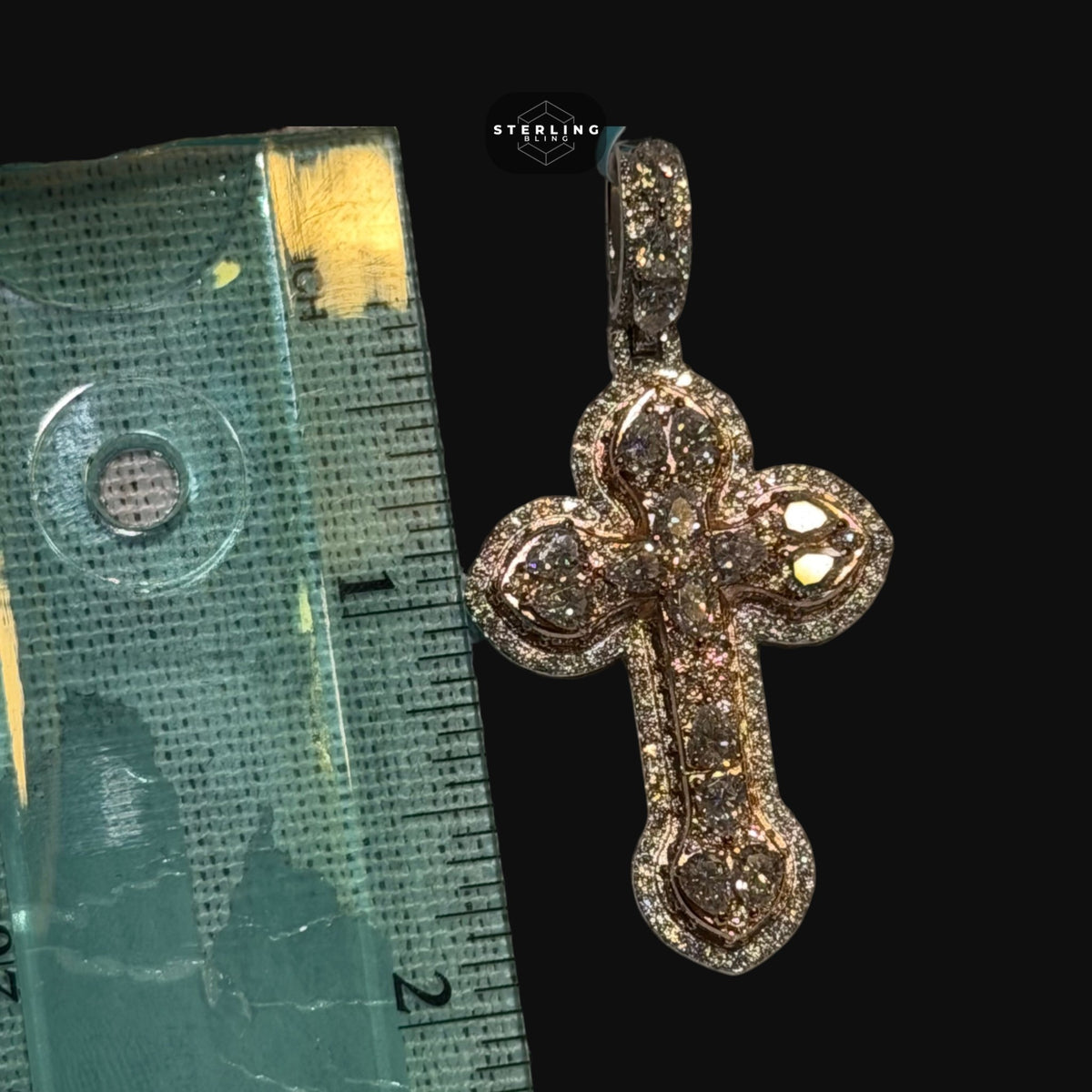Moissanite Small Pear Cut Rose Gold Cross Pendant