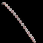 Moissanite Flower Bracelet, 925 Sterling Silver Pink CZ Honeycomb Bracelet, 5mm Two Tone 7 Inch Floral Bracelet for Women