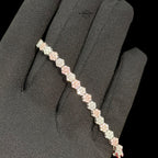 Moissanite Flower Bracelet, 925 Sterling Silver Pink CZ Honeycomb Bracelet, 5mm Two Tone 7 Inch Floral Bracelet for Women