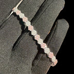 Moissanite Flower Bracelet, 925 Sterling Silver Pink CZ Honeycomb Bracelet, 5mm Two Tone 7 Inch Floral Bracelet for Women