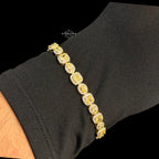 Moissanite Tennis Bracelet, 925 Sterling Silver Gold Yellow CZ Halo Bracelet, 7 Inch Two Tone