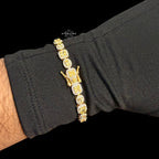 Moissanite Tennis Bracelet, 925 Sterling Silver Gold Yellow CZ Halo Bracelet, 7 Inch Two Tone