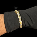 Moissanite Tennis Bracelet, 925 Sterling Silver Gold Yellow CZ Halo Bracelet, 7 Inch Two Tone