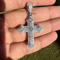Moissanite VVS Iced Cross Pendant 925 Silver Free Steel Rope Chain Unisex Gift