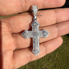 Moissanite VVS Iced Cross Pendant 925 Silver Free Steel Rope Chain Unisex Gift