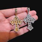Nugget Cross Pendant Iced Out 14k Gold Plated CZ