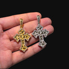 Nugget Cross Pendant Iced Out 14k Gold Plated CZ