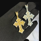Nugget Cross Pendant Iced Out 14k Gold Plated CZ