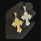 Nugget Cross Pendant Iced Out 14k Gold Plated CZ