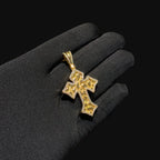 Nugget Cross Pendant Iced Out 14k Gold Plated CZ