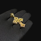 Nugget Cross Pendant Iced Out 14k Gold Plated CZ