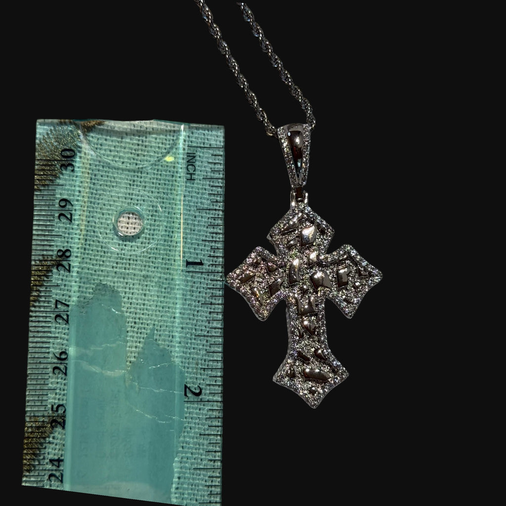 Nugget Cross Pendant Iced Out 14k Gold Plated CZ