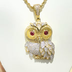 Owl Gold Tone Iced Out with Red Gem Eyes