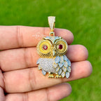 Owl Gold Tone Iced Out with Red Gem Eyes