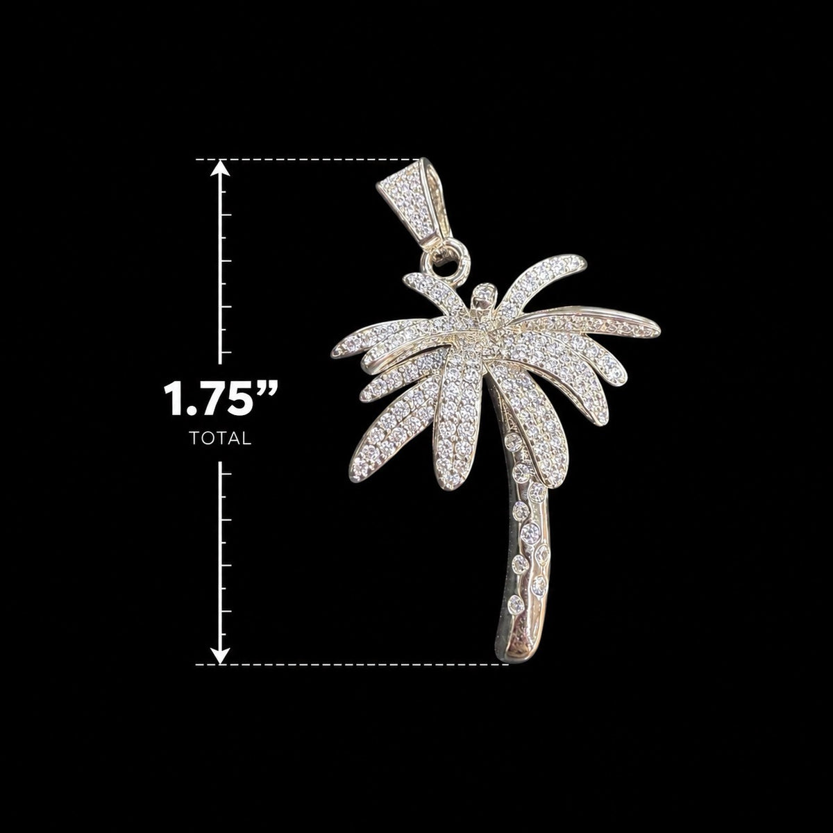 14K White Gold Iced Out Palm Tree Pendant | CZ Diamond Hip Hop Tropical Necklace with Free Rope Chain