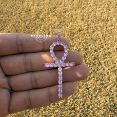 Pink Iced Out Ankh Pendant