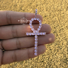 Pink Iced Out Ankh Pendant