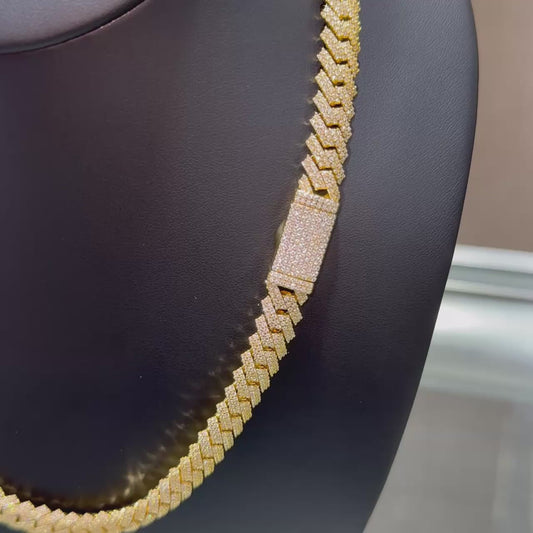 Moissanite Gold Tone Tight-Link Cuban Chain - 10mm 20"