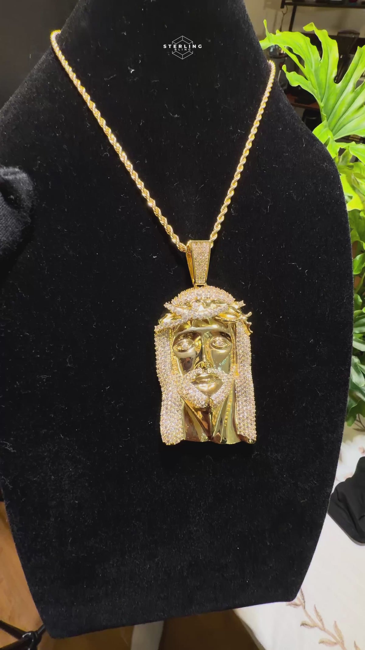 Gold Iced Out Jesus Pendant, Triple Layer 14K Gold Plated CZ Diamond Jesus Necklace for Men