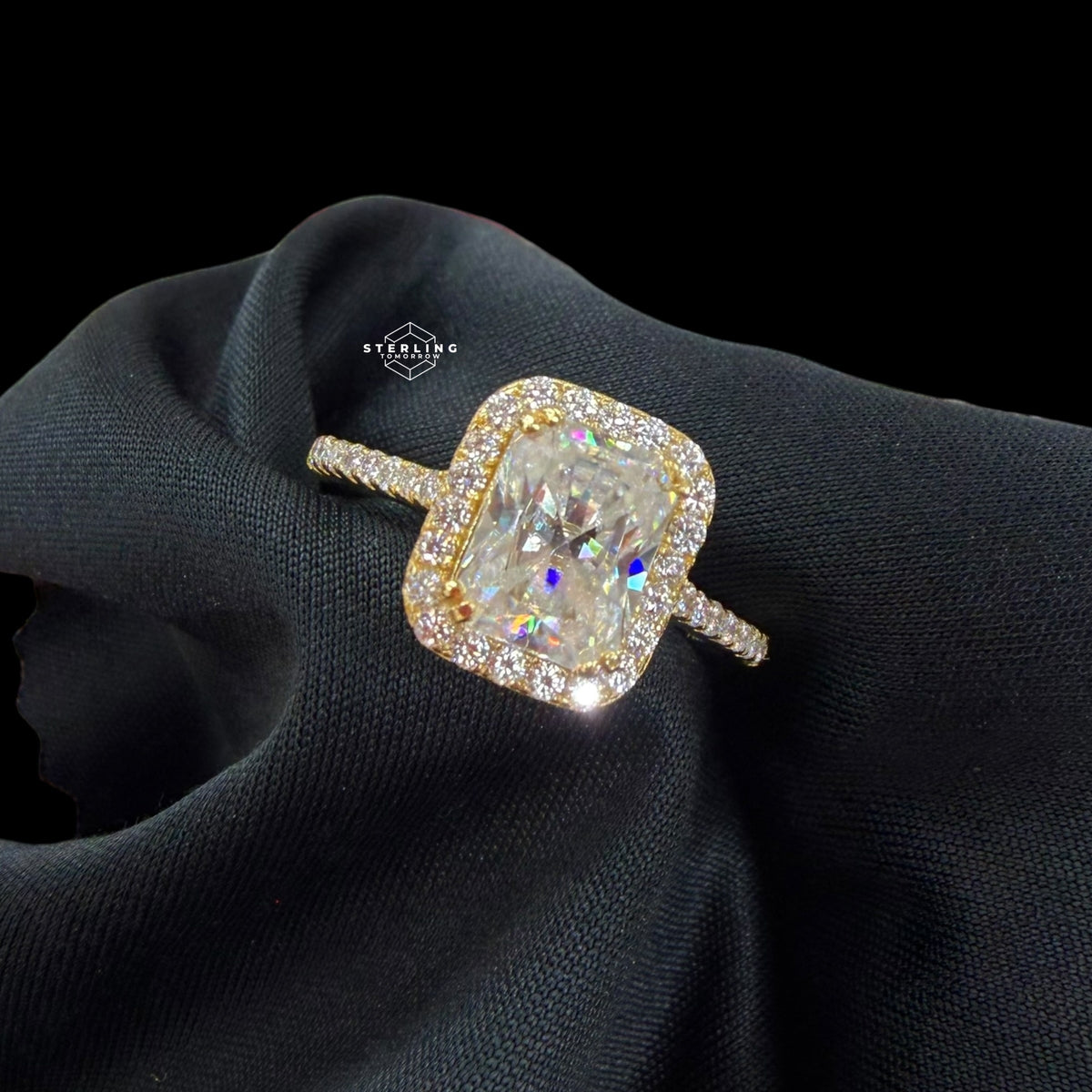 Radiant Cut 2.6 CTW Moissanite Ladies Engagement Ring 14k Gold 925 Silver