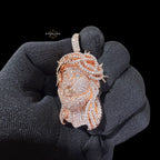 14K Rose Gold Plated Iced cOut CZ Diamond Jesus Pendant | Bustdown Crown of Thorns Jesus Piece | Hip Hop Necklace