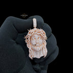 14K Rose Gold Plated Iced cOut CZ Diamond Jesus Pendant | Bustdown Crown of Thorns Jesus Piece | Hip Hop Necklace