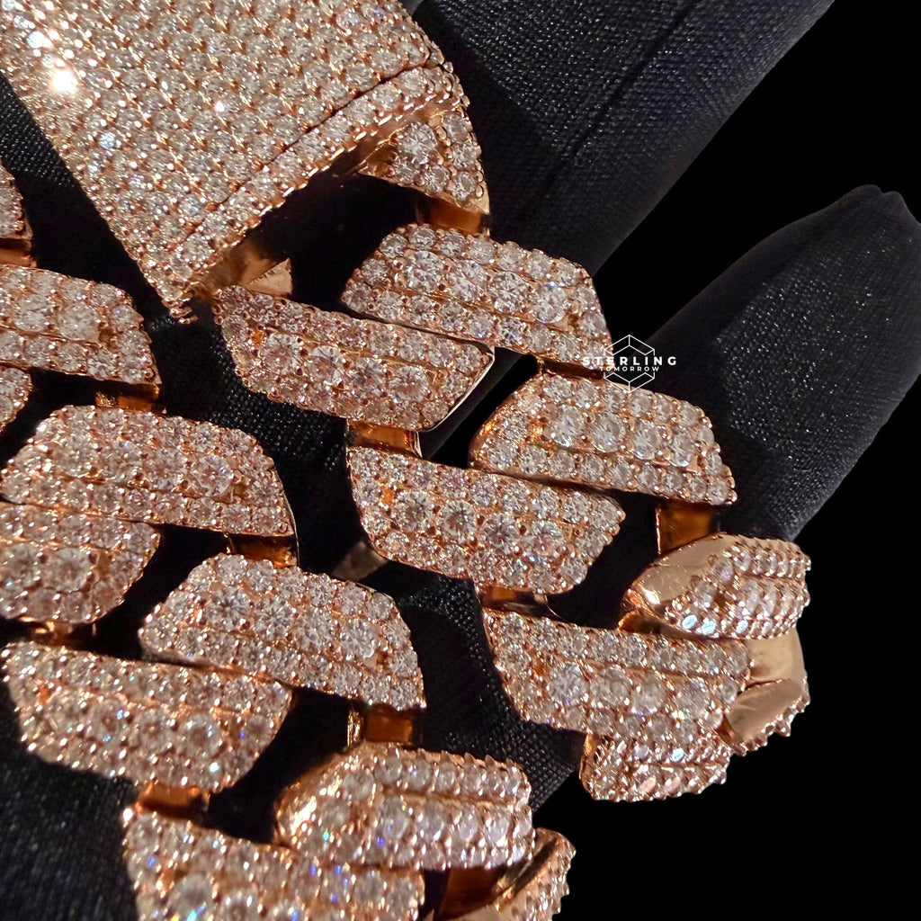 20mm Rose Gold Moissanite 3D Prong Cuban Chain