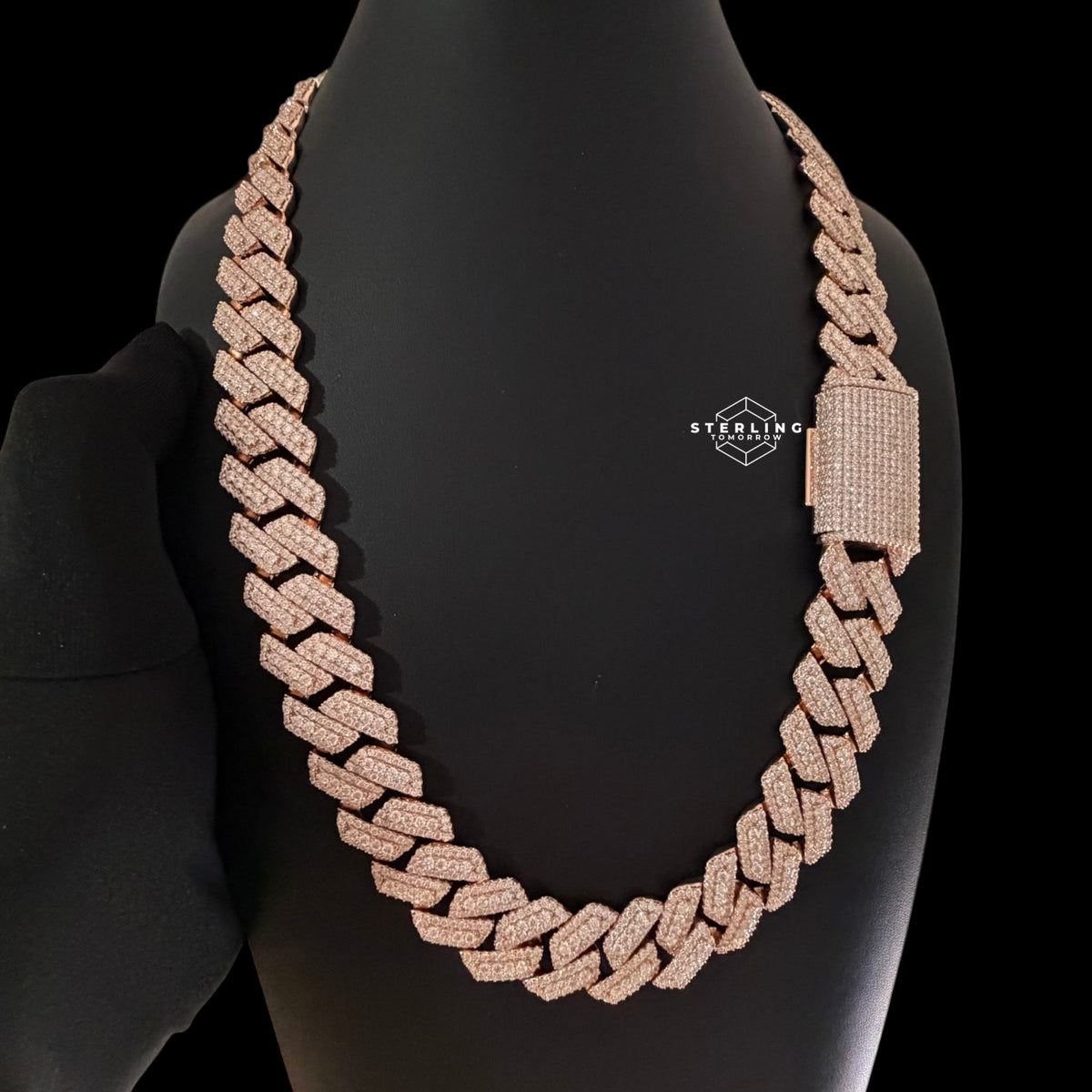 20mm Rose Gold Moissanite 3D Prong Cuban Chain