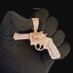Rose Gold Revolver Gun Iced Out Pendant