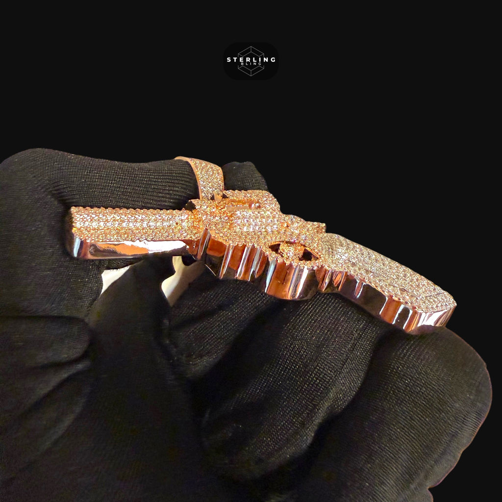 Rose Gold Revolver Gun Iced Out Pendant
