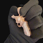 Rose Gold Revolver Gun Iced Out Pendant