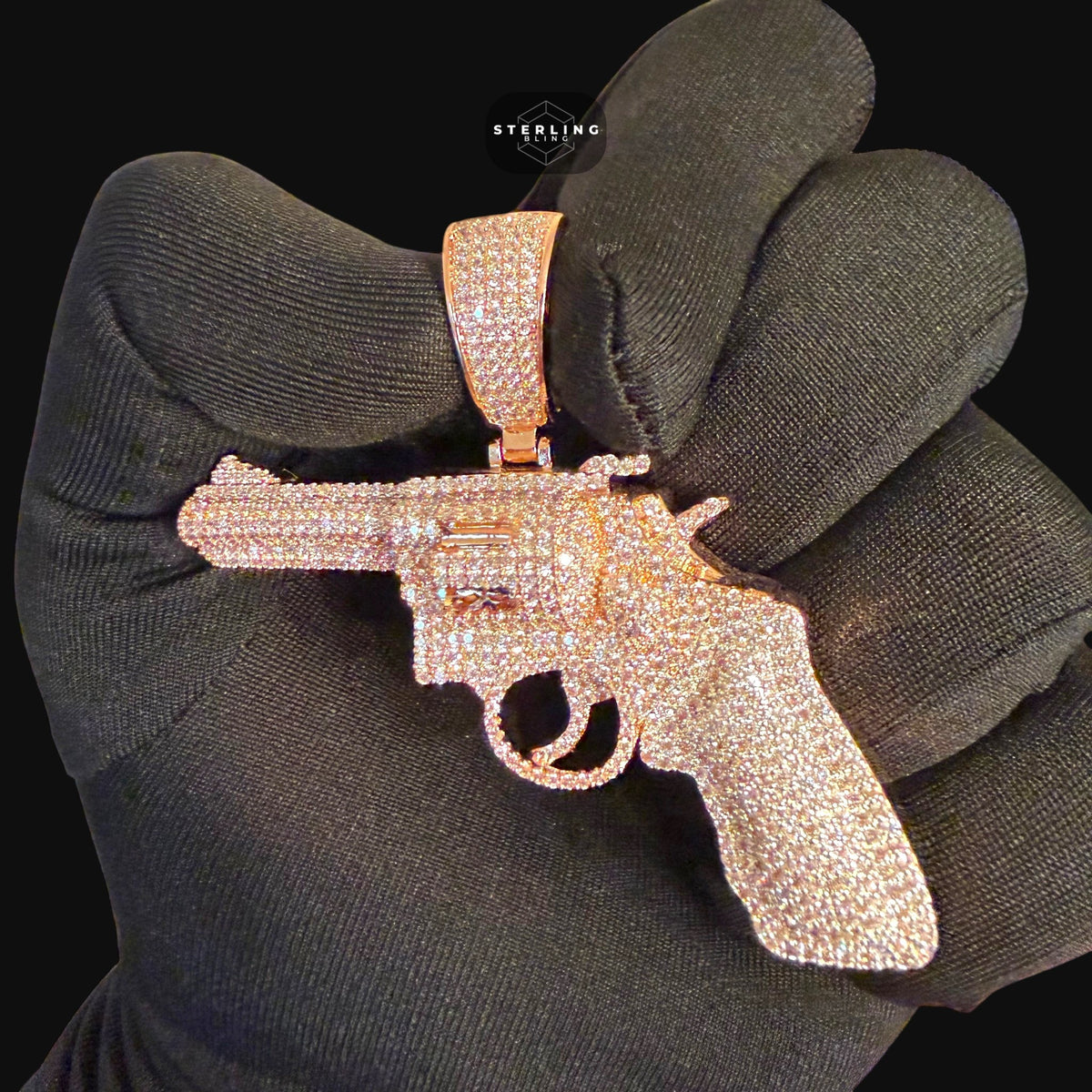 Rose Gold Revolver Gun Iced Out Pendant