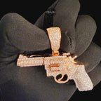 Rose Gold Revolver Gun Iced Out Pendant