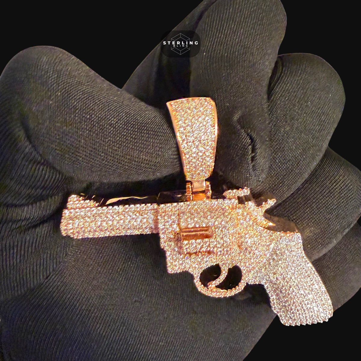 Rose Gold Revolver Gun Iced Out Pendant