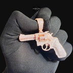 Rose Gold Revolver Gun Iced Out Pendant