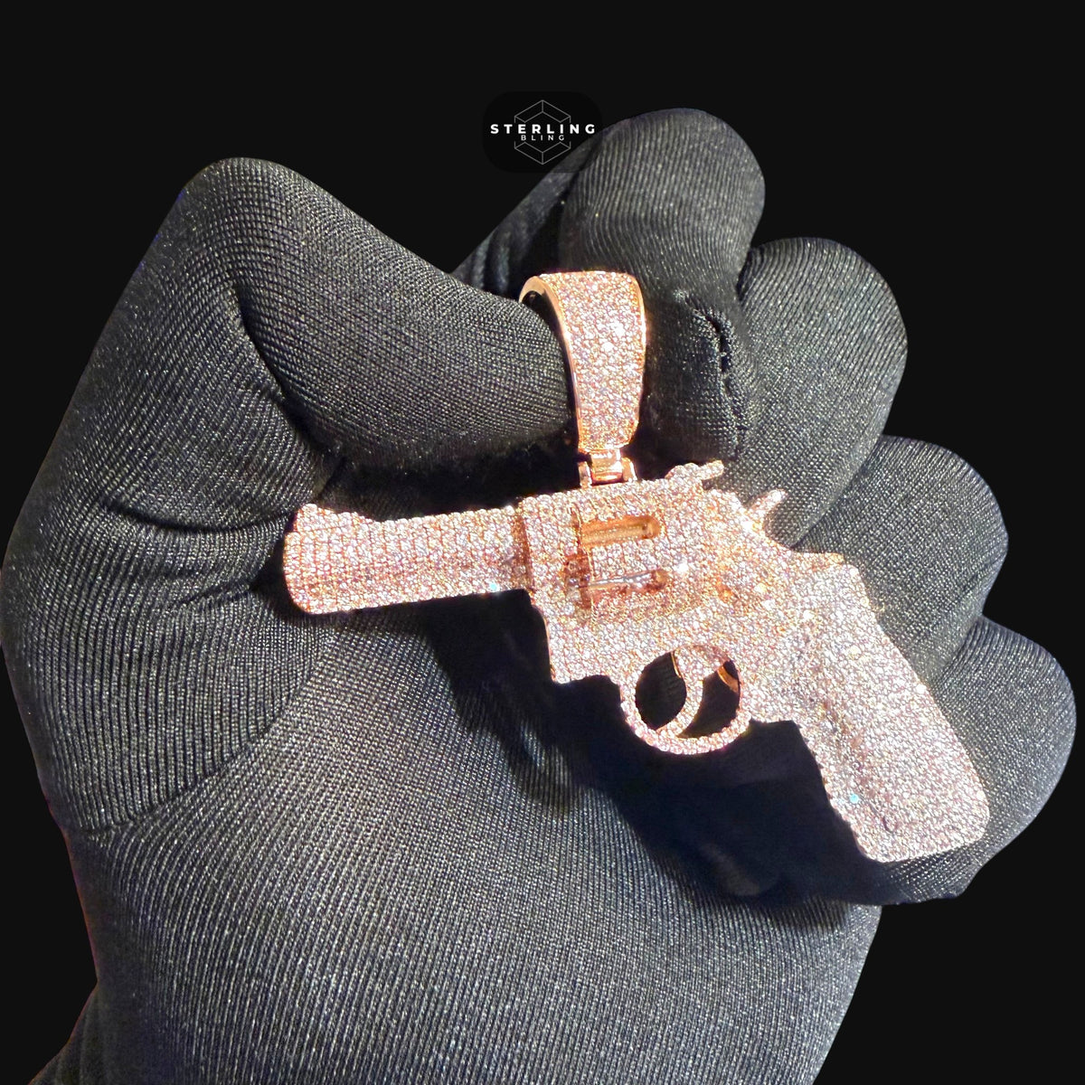 Rose Gold Revolver Gun Iced Out Pendant