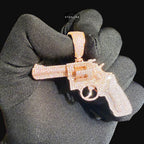 Rose Gold Revolver Gun Iced Out Pendant