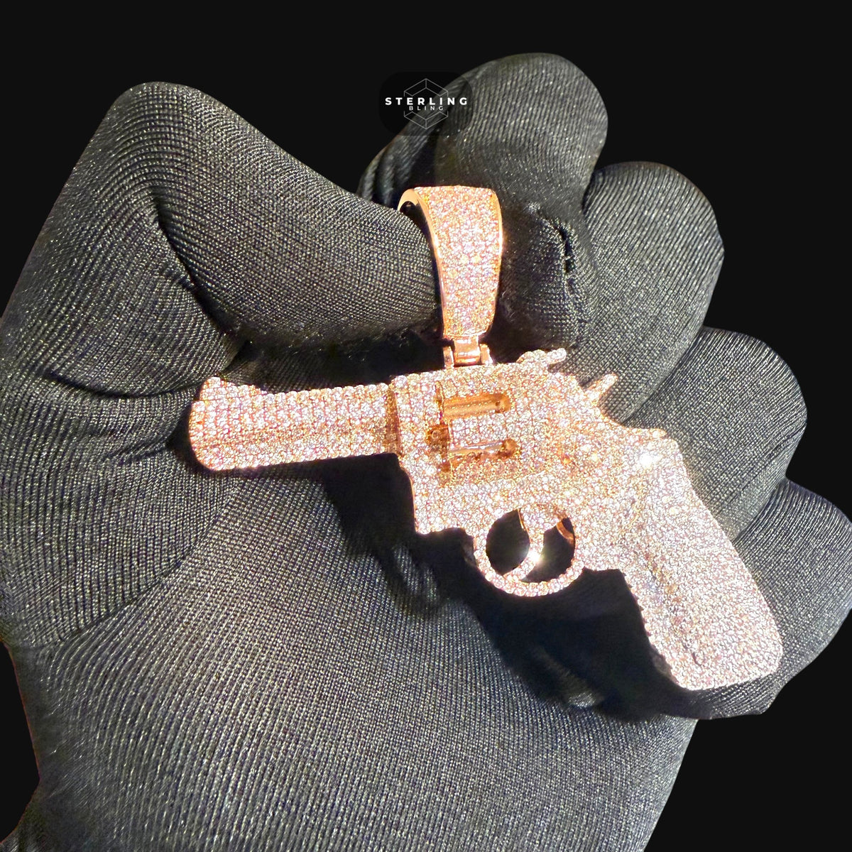 Rose Gold Revolver Gun Iced Out Pendant
